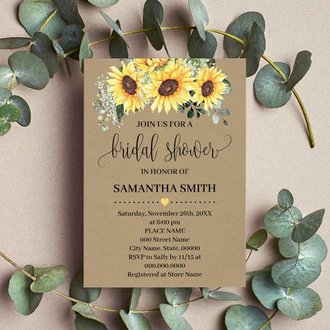 Greenery Sunflowers Floral Bridal Shower Rustic Invitation (Creator Uploaded)