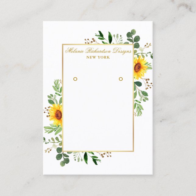 Greenery Sunflowers Gold Earring Display Card (Front)