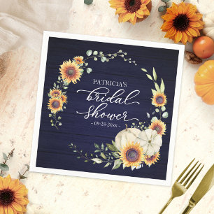 Greenery Sunflowers Pumpkin Fall Bridal Shower Napkin