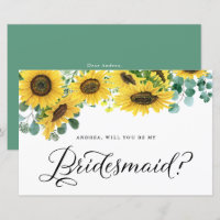 Greenery Sunflowers Will You Be My Bridesmaid Card