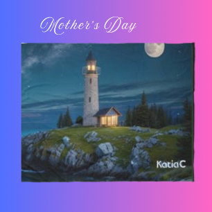  Greenery Sweet Serene Night Lighthouse Moon   Fleece Blanket