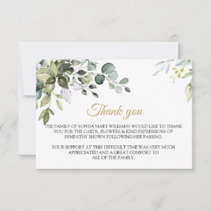 Greenery Sympathy Funeral Thank You Note Card