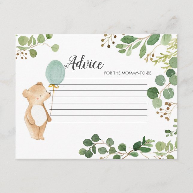 Greenery Teddy Bear Advice Card (Front)