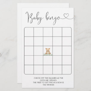 Greenery Teddy Bear Baby Shower Bingo Game