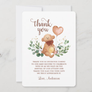 Greenery Teddy Bear Beary Much Baby Shower  Thank You Card