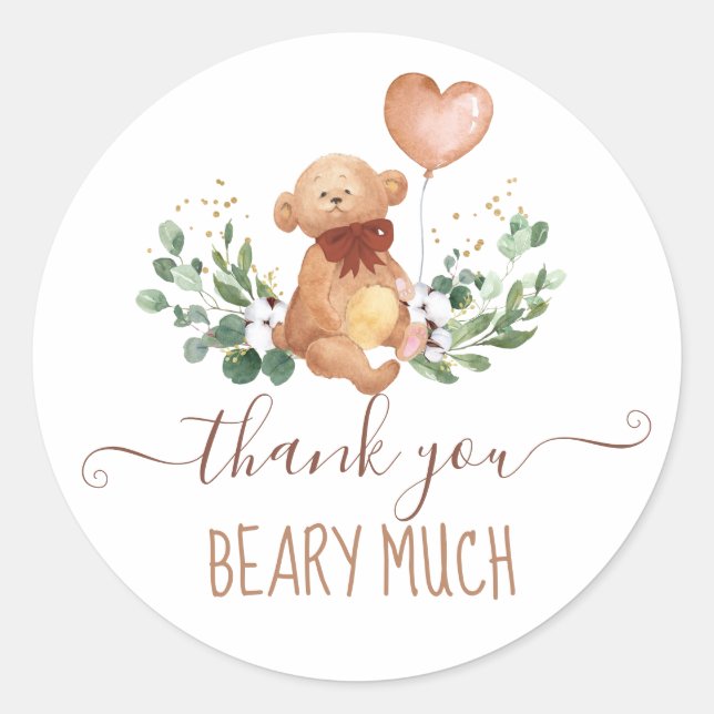 Greenery Teddy Bear Thank You Favour Classic Round Classic Round Sticker (Front)