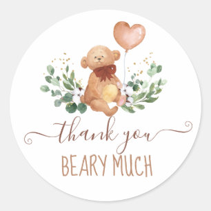 Greenery Teddy Bear Thank You Favour Classic Round Sticker