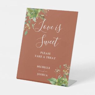 Greenery Terracotta Love Is Sweet Favours Pedestal Sign
