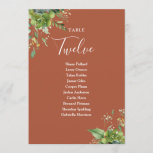 Greenery Terracotta Seating Plan Table Number