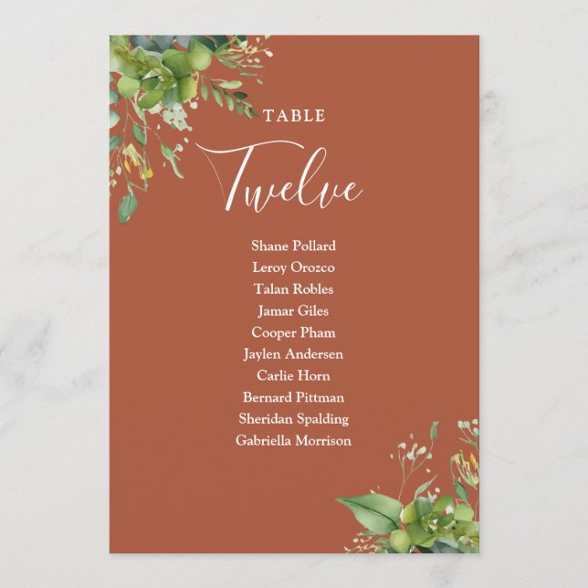Greenery Terracotta Seating Plan Table Number (Front)