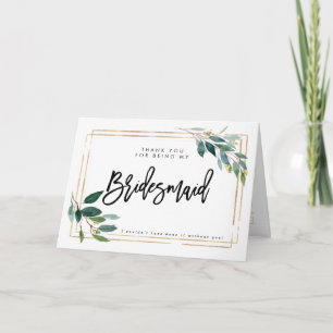 greenery thank you for being my bridesmaid card