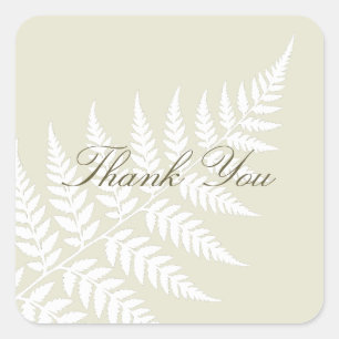 Greenery Thank You Light Green White Fern Square Sticker