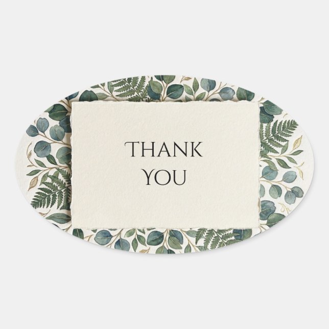 Greenery Thank You Oval Sticker (Front)