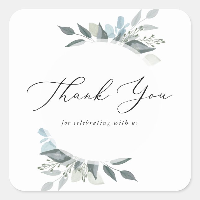 Greenery Thank you Square Sticker (Front)