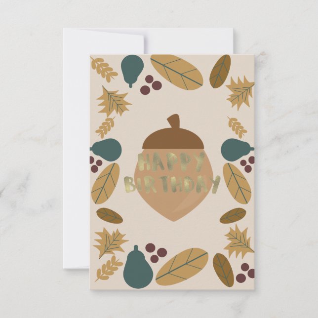 Greenery Thanksgiving Fall Birthday Gold Foil Card (Front)