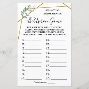 Greenery The Apron bridal shower bilingual game