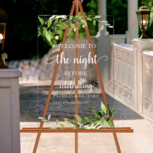 Greenery The Night Before Rehearsal Dinner Welcome Acrylic Sign