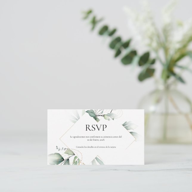 Greenery theme Wedding RSVP Card  (Standing Front)