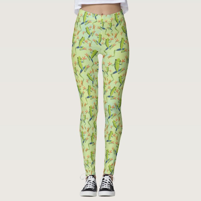 Greenery Tree-Frog Pattern Design  Leggings (Front)