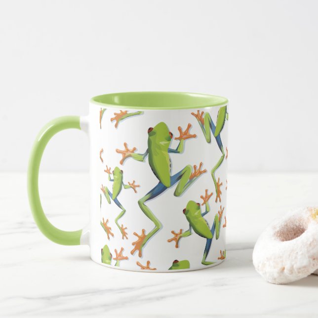 Greenery Tree-Frog Pattern Design  Mug (With Donut)