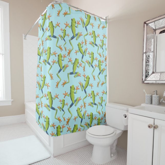 Greenery Tree-Frog Pattern Design  Shower Curtain (In Situ)