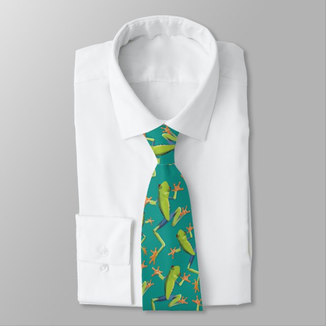 Greenery Tree-Frog Pattern Design Tie (Tied)