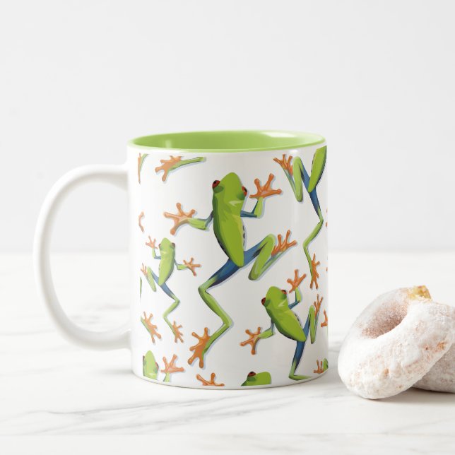 Greenery Tree-Frog Pattern Design   Two-Tone Coffee Mug (With Donut)