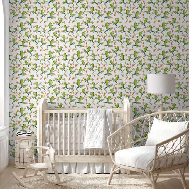 Greenery Tree-Frog Pattern Design Wallpaper (Kids)