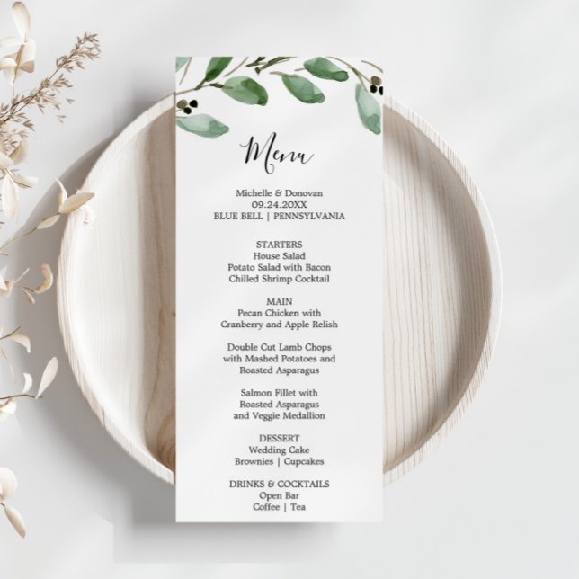 Greenery Tropical Eucalyptus Dinner Menu Card (Creator Uploaded)