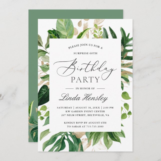 Greenery Tropical Leaves Summer Birthday Party Invitation (Front/Back)