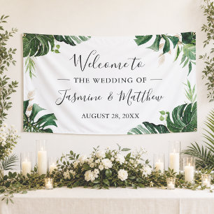 Greenery Tropical Leaves Wedding Party Banner