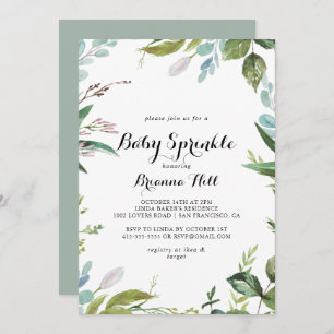 Greenery Tropical Modern Calligraphy Baby Sprinkle Invitation