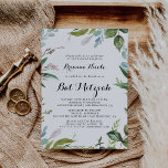 Greenery Tropical Modern Calligraphy Bat Mitzvah Invitation<br><div class="desc">This greenery tropical modern calligraphy bat mitzvah invitation is perfect for a simple bat mitzvah. The design features predominantly green tropical leaves with a touch of pink blush flowers.</div>