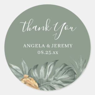 Greenery Tropical Monstera Foliage Thank You Class Classic Round Sticker