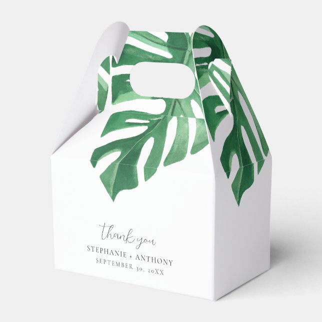 Greenery Tropical Monstera Leaves Summer Wedding   Favour Box (Front Side)