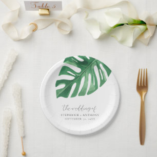 Greenery Tropical Monstera Leaves Summer Wedding Paper Plate