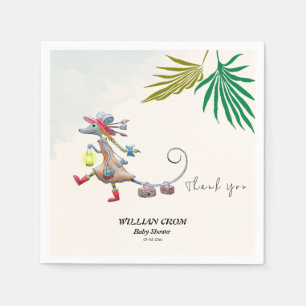 Greenery Tropical Watercolor Mouse Baby Shower   Napkin