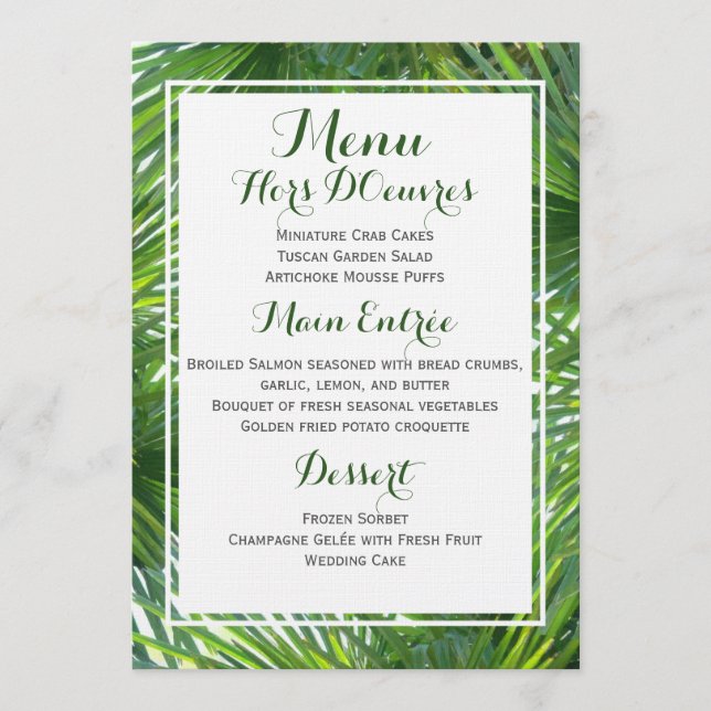 Greenery Tropical Wedding Menu Card (Front)