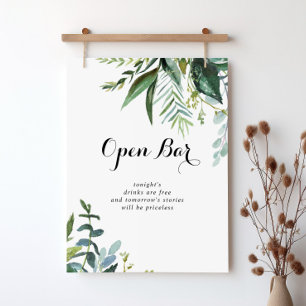 Greenery Tropical Wedding Open Bar Sign