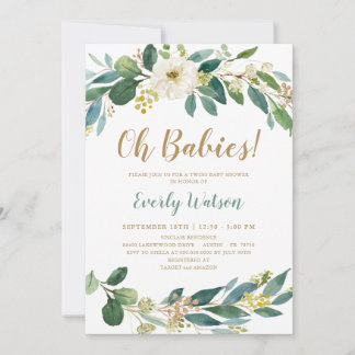 Greenery Twins Baby Shower Invitation Card