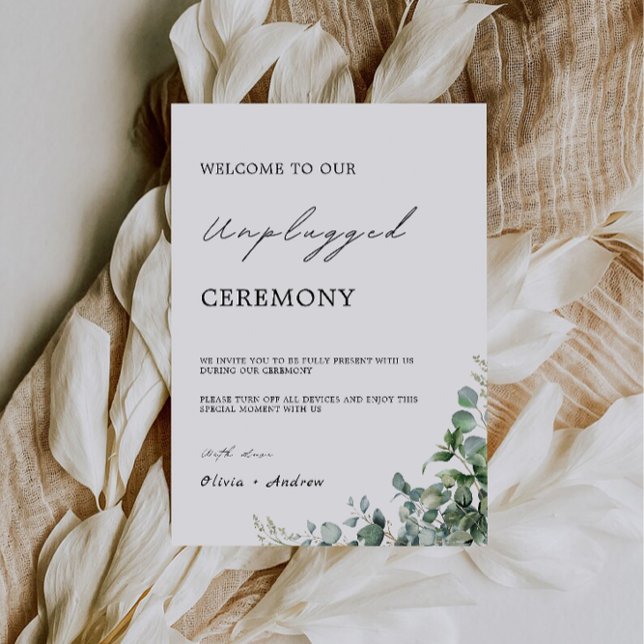 Greenery Unplugged Ceremony Wedding Sign, Invitation (Greenery Unplugged Ceremony Wedding Sign, Invitation)