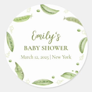 Greenery Veggie Sweet Pea In Pod Baby Shower  Classic Round Sticker