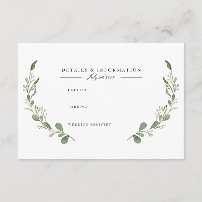 Greenery Vine | Watercolor Information Card (Front)
