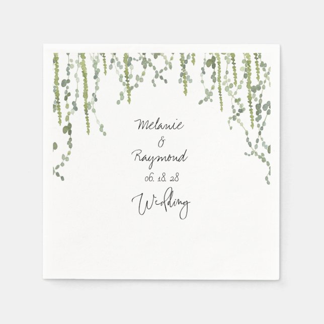 Greenery Vines Wedding 5" Square Cocktail Napkin (Front)