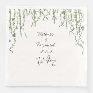 Greenery Vines Wedding 8" Square Dinner  Napkin
