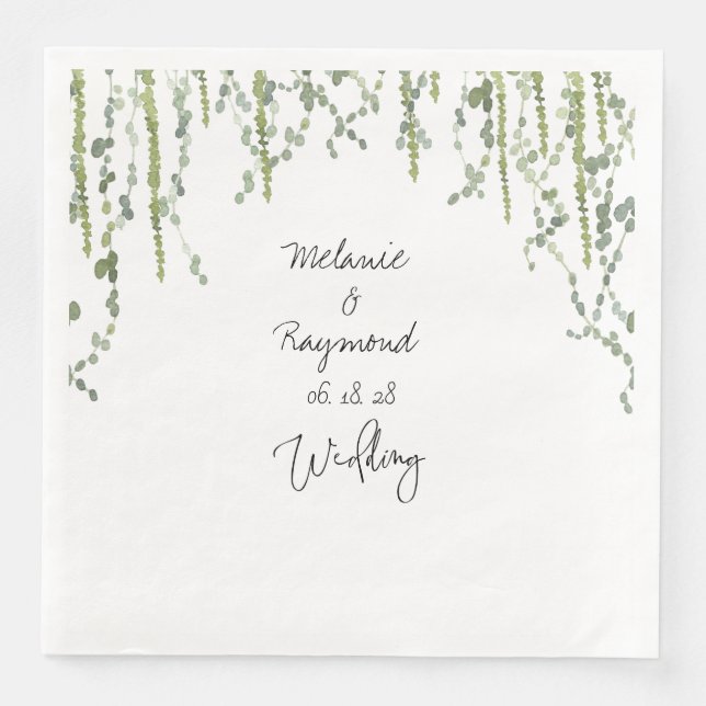 Greenery Vines Wedding 8" Square Dinner  Napkin (Front)