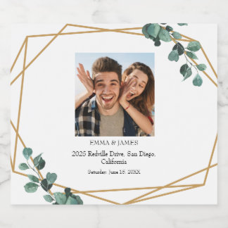 Greenery Vintage Script Wedding Wine Label