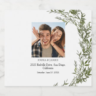 Greenery Vintage Script Wedding Wine Label