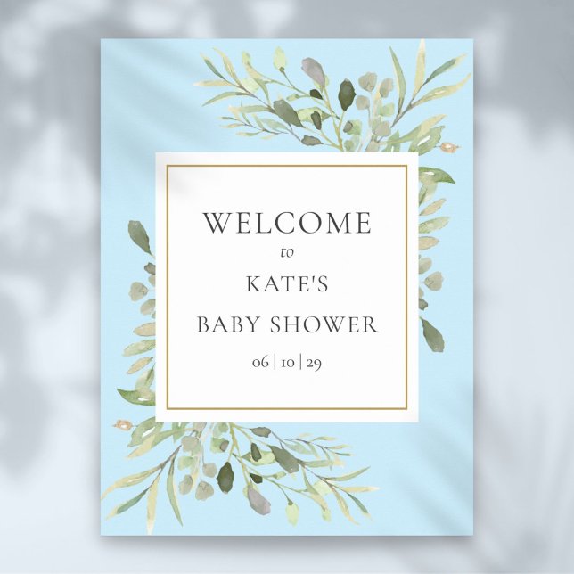 Greenery Watercolor Baby Boy Shower Welcome Sign (Greenery Watercolor Baby Boy Shower Welcome Sign)