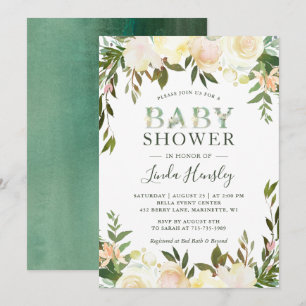 Greenery Watercolor Baby Shower Invitation